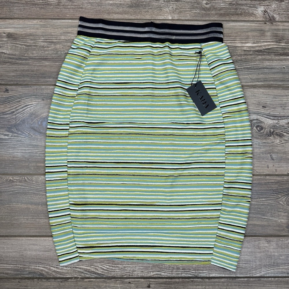 KADA Women's The Better Skirt Textured Stripe Made In USA Green‎ LARGE NEW